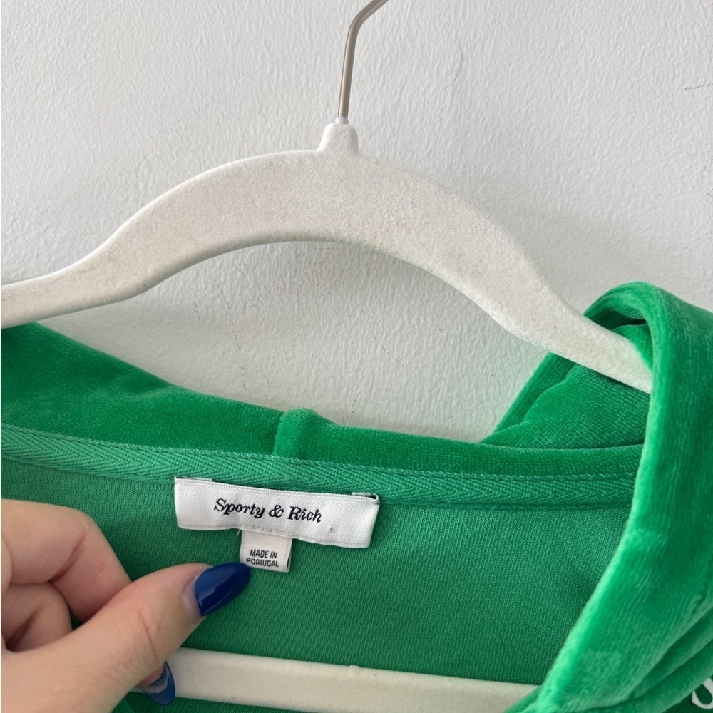 SPORTY & RICH Health Ivy Velour Zipped Hoodie in Green XL - Picture 5 of 8